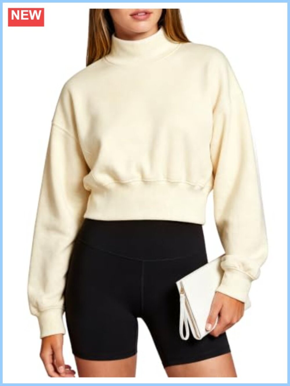 Women Mock Neck Cropped Sweatshirt Fleece Lined Pullover